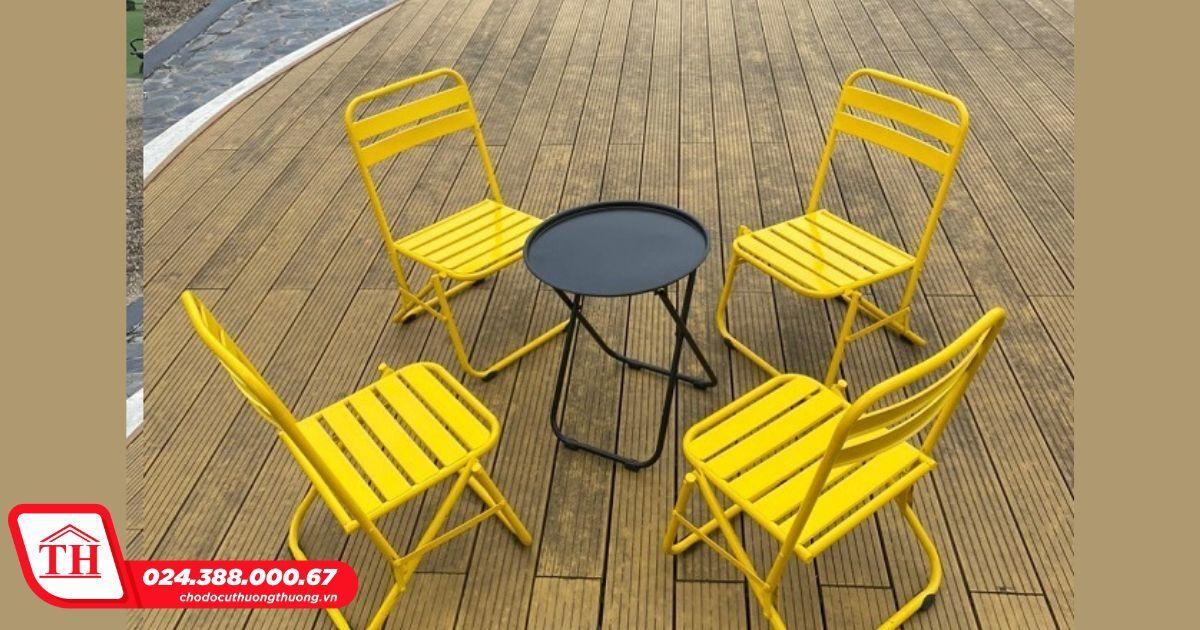 Bộ bàn ghế xếp chân sắt dùng làm bàn sofa, bàn trà