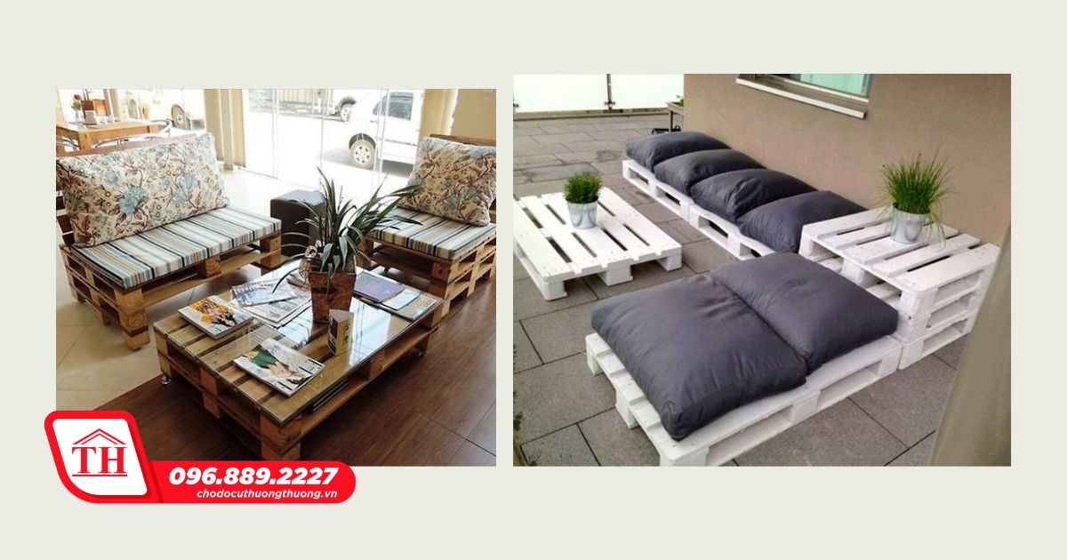 Sofa từ gỗ pallet cho phòng khách.