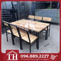Bộ bàn ăn 6 ghế chân sắt thanh lý