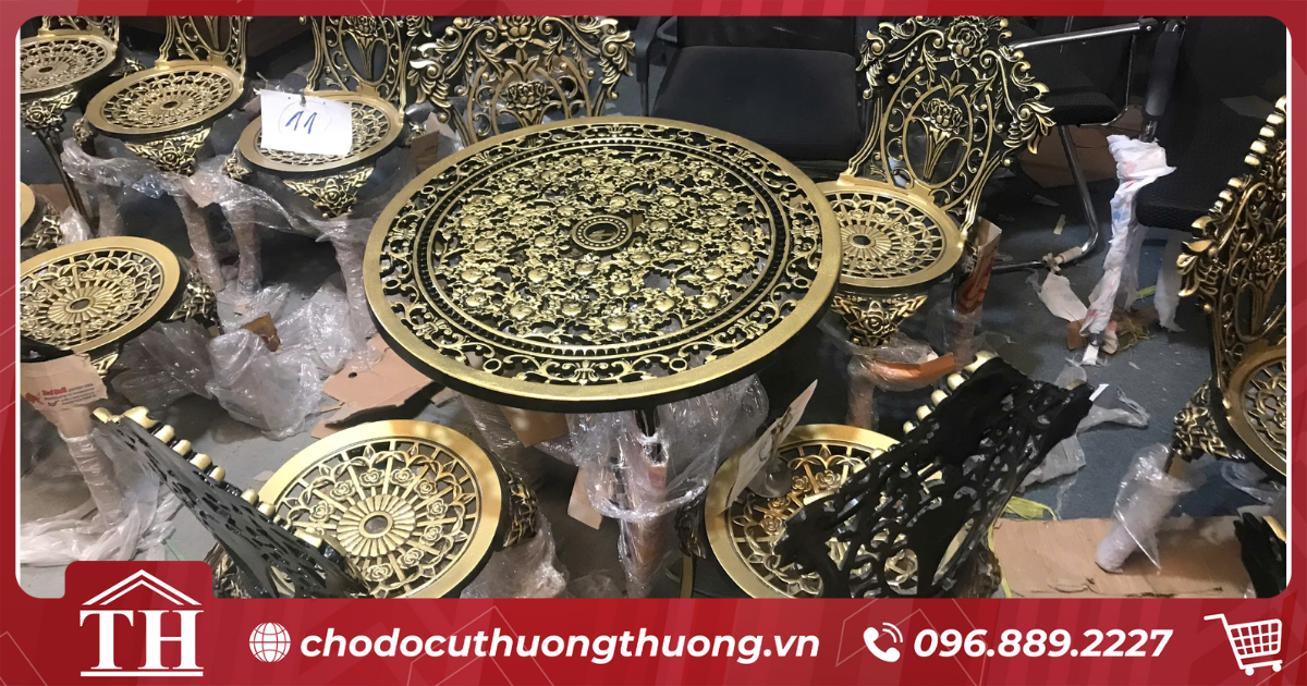 Thanh lý bàn ghế nhôm đúc - Bàn tròn 4 ghế