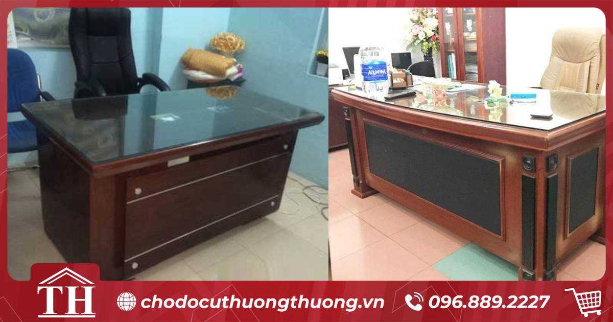 Bàn ghế giám đốc thanh lý - Bàn mặt kính