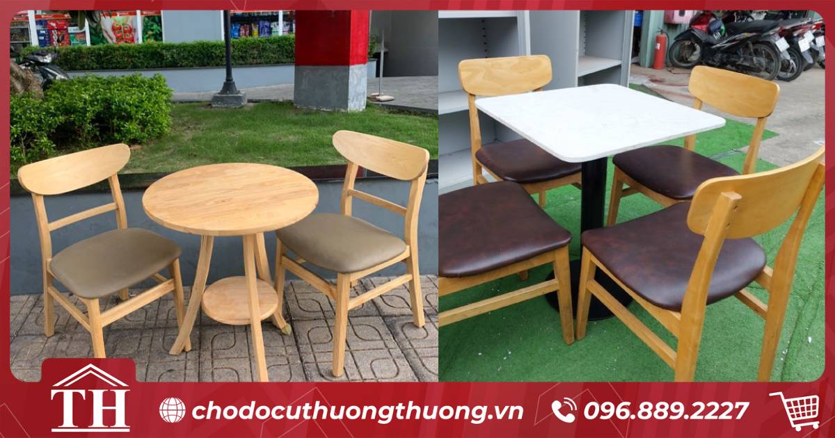 Bộ bàn ghế gỗ cafe mang thanh lý